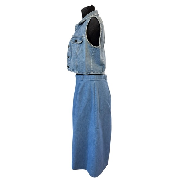 Vintage “Tickets” Blue Denim Crop Denim Vest Top - Picture 6 of 16